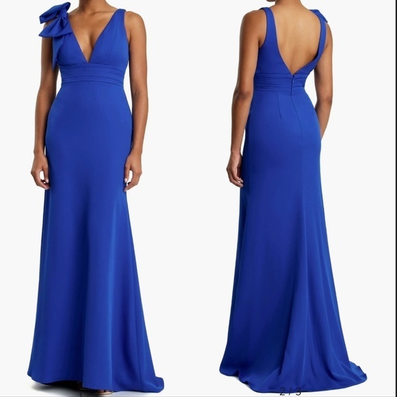 Mac Duggal Dresses & Skirts - NWOT Mac Duggal Bow Royal Blue Shoulder V-Neck Gown sz  0